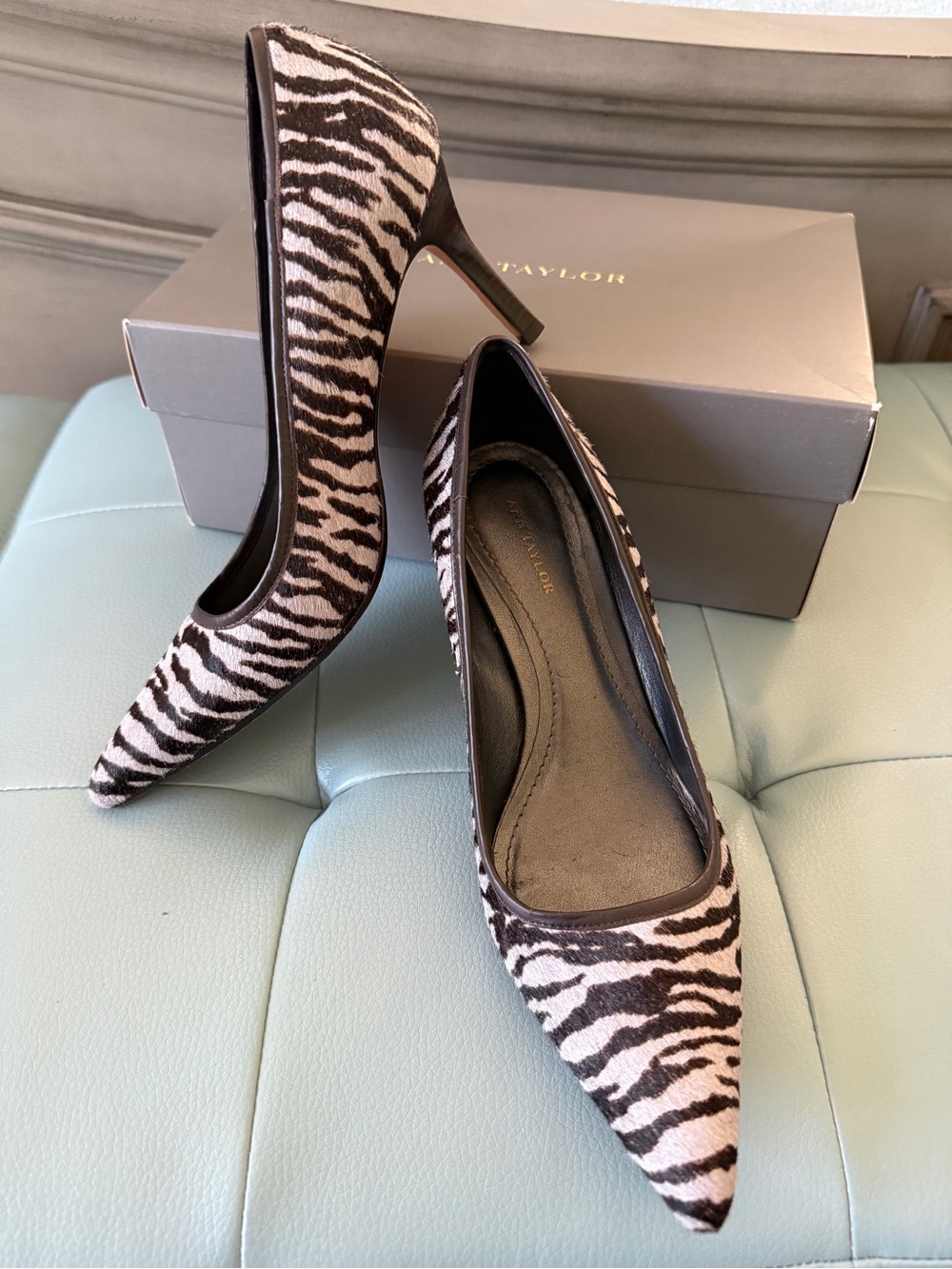 Ann Taylor Zebra-Print Brown/Gray Haircalf Pointed Toe Heels - 9M
